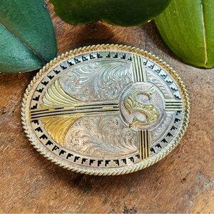 Custom Initial Letter S Silver Plated Montana Silversmiths Belt Buckle Gold